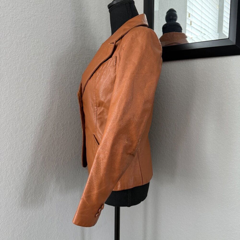 VINTAGE 70s Casual Corner Cognac Brown Leather Jacket XS/S - Picture 8 of 16